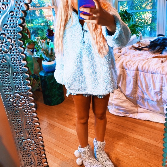 Jackets & Blazers - Lux Vibrant Baby Blue Sherpa Jacket